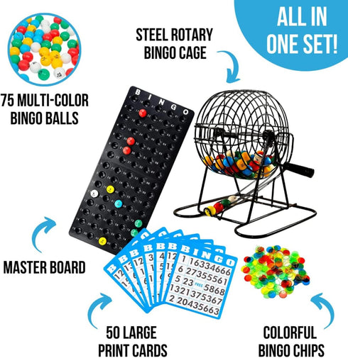 Set 8 Inch 75 50 Regal Bingo Deluxe Game for Adults and Kids - Includes Wheel Cage, Balls, Master Board, Cards