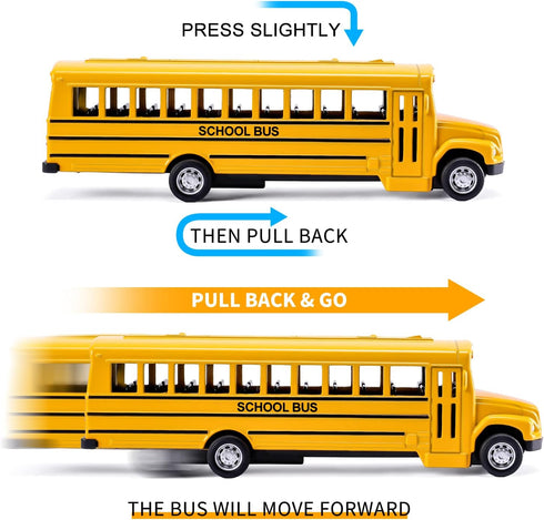 TYMXGHF 2 Pack 5.5'' Pull Back School Bus - Die-cast Metal Toy Vehicles in Bright Yellow for Kids