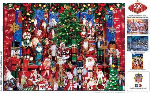 Masterpieces 500 Piece Glitter Christmas Jigsaw Puzzle - Holiday Festivities, 15"x21"