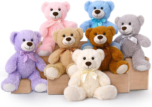 MorisMos Bulk Teddy Bear Stuffed Animals, 7-Pack 14‘’ Teddy Bears in 7 Colors for Baby Shower, Birthday, Christmas