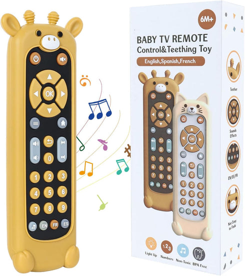 Orzbow Baby Remote Control Toy for 6 Month+, Silicone Teether Cover, Realistic Light and Sound Musical Toy, BPA Free