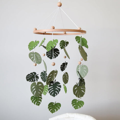 Goukurlsma Green Leaf Mobile for Crib Mobile Forest Baby Mobile Monstera Plant Crib Mobile