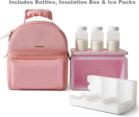 Packs SUNVENO Breast Milk Cooler Bag with Detachable Insulation Box, Double-Layer Pumping Travel Bag for Work