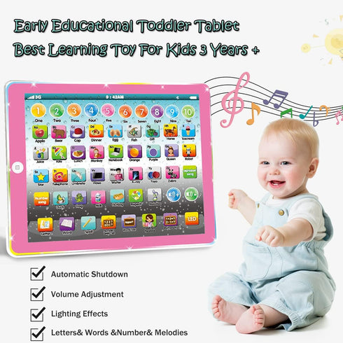 Wenbeier Kids Tablet Learning Pad, Toddler Tablet with ABC Word Song Music for Educational Preschool Boys & Girls