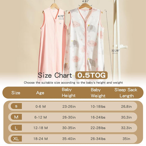 2 Pack 18-24 100% 0.5 Summer 2-Way TILLYOU Baby Sleep Sack Months Cotton Wearable Blanket TOG Sleeveless Sleep Sacks