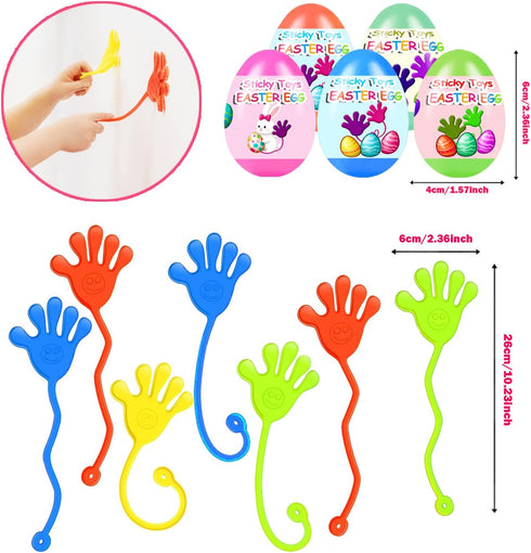 Holydeck 24 Pack Prefilled Easter Eggs with Sticky Hand Toys for Kids Girls Boys Easter Basket Stuffers Party Favors