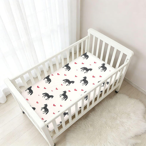 Mazeann 52" 28" 9" Western Horses Heart Crib Sheets Soft Breathable Fitted Cotton Baby Crib Sheets Mattress Cover