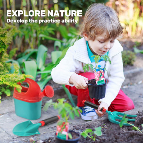 CUTE STONE Kids Gardening Tool Set, Garden Toys with Wheelbarrow, Watering Can, Gloves, Rake, Shovel, Trowel, Apron