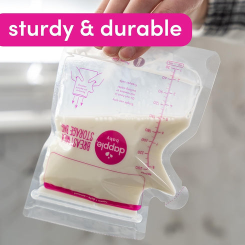 8oz, 100ct Dapple Breast Milk Storage Bags with East Pour Spout, Leakproof Double Zipper, BPA-Free, Pre-Sterilized