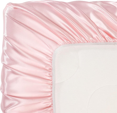 SiinvdaBZX 2 Pcs Satin Mini Crib Sheets, 38 x 24In, Silky Soft Mini Portable Crib Sheets with 5In Deep Pocket