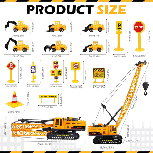 16 RAYNAG Pieces Construction Cake Topper Construction Birthday Party Supplies Vehicles Cake Decorations with Large