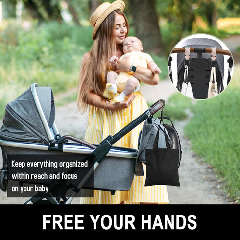 Mommy Backpack 2 Pack, Baby Stroller Hooks for Hanging Bags, Universal Stroller Clips Accessories, Hook for Diaper Bag