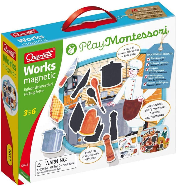 Quercetti Play Montessori Toys, Educational Magnetic Puzzle Set with 2 Backgrounds and 12 Magnet Pieces for Ages 3-6