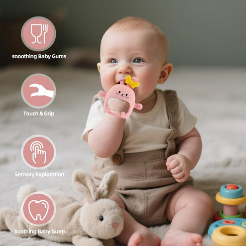 0-3 3-6 6-12 12-24 Chuya Baby Teething Toy for Months Bunny Mitten Toys Anti-Drop Chewable Hand Teether for Infant,Food