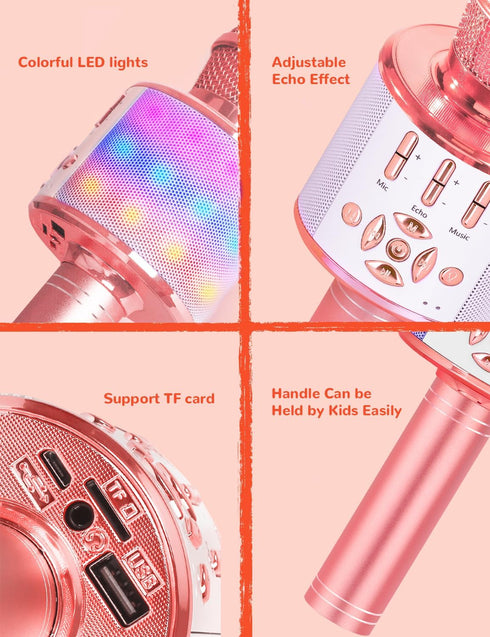 Amazmic Wireless Karaoke Microphone for Adults, Bluetooth Handheld Singing Machine with LED Lights, Gift for Kids