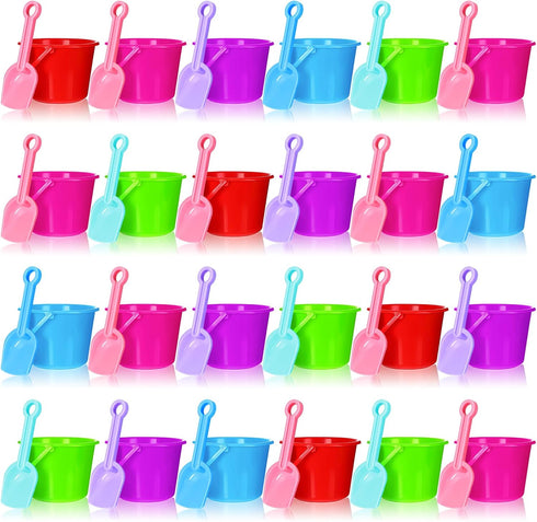 Junkin 24 Sets Beach Sand Buckets and Shovels for Kids, Bulk 6.3" Small Beach Pails and Sand Toys for Summer