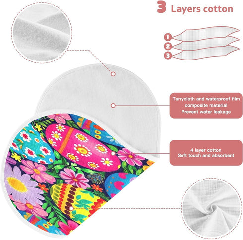 Bulletgxll Set 4, Easter Eggs and Flowers Unisex Baby Burp Cloths of Soft Absorbent Organic Cotton Muslin Burping