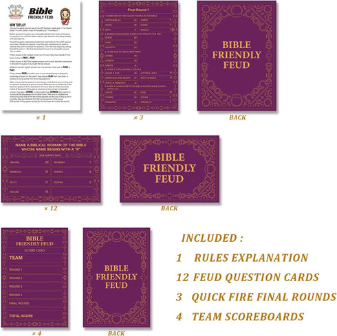 Bible Friendly Feud Game Set, Fun Holiday Game for Adults and Teens, Church Family Feud Quiz