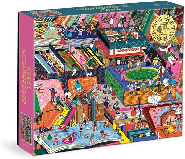 Galison Novel Neighborhood 1000 Piece Foil Puzzle, Bright Literature and Iconic Books Artwork for Adults