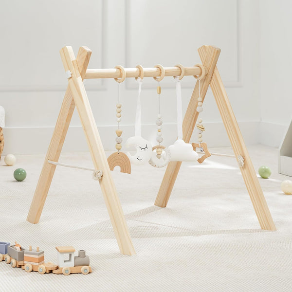 Comfy Cubs Wooden Baby Play Gym - Natural Finish Pinewood Baby Activity
