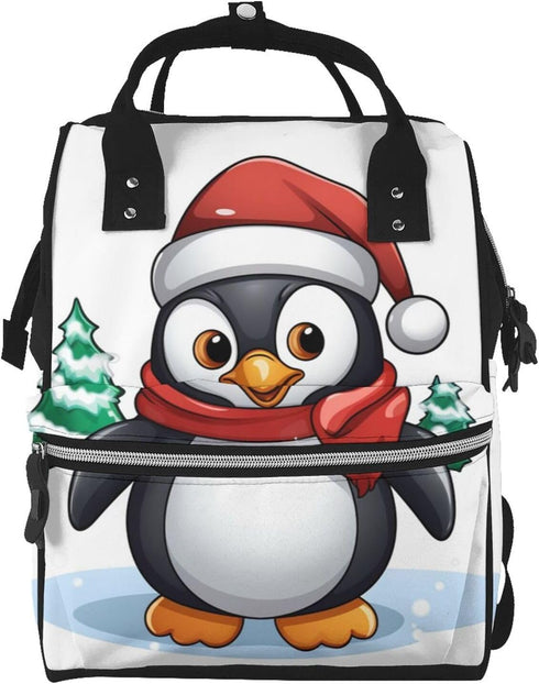 DWVTSLH Christmas Penguin Diaper Bag Backpack Multifunction Nappy Bags Waterproof Mummy Backpack Large