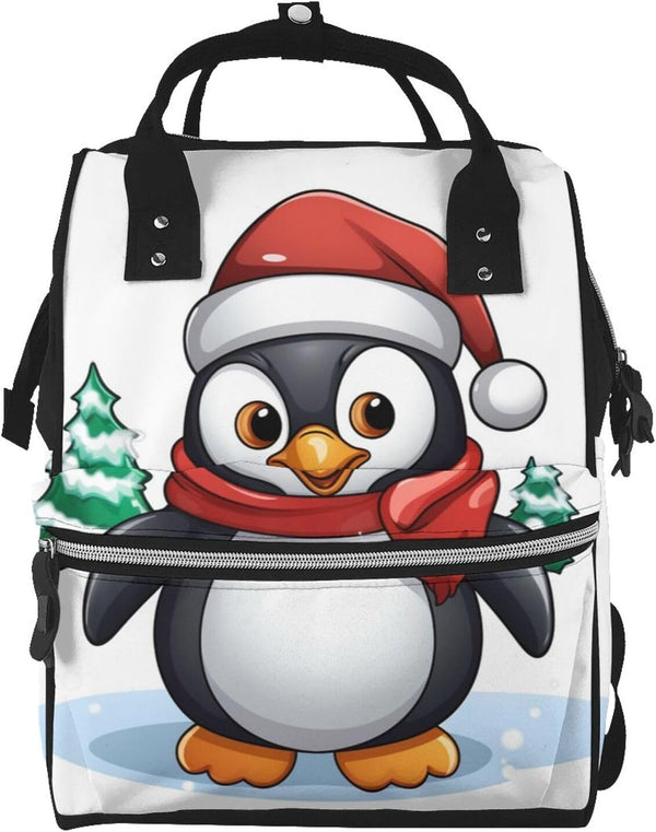 DWVTSLH Christmas Penguin Diaper Bag Backpack Multifunction Nappy Bags Waterproof Mummy Backpack Large