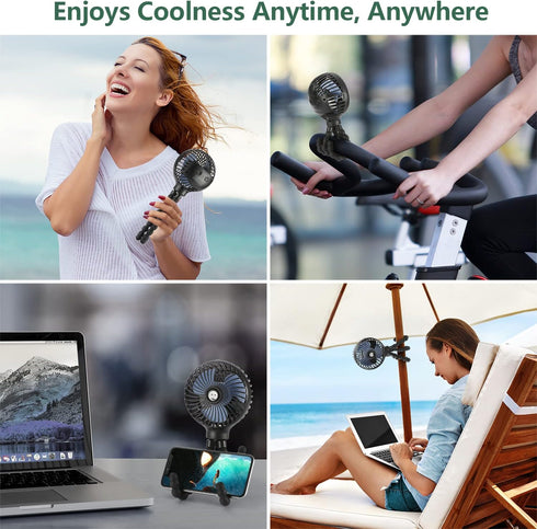 snawowo Mini Handheld Personal Portable Fan, Baby Stroller Fan, Car Seat Fan, USB or Battery Powered, with Flexible
