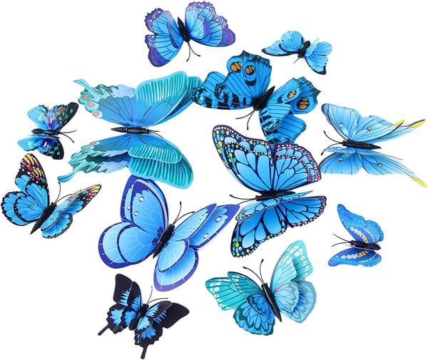 Somotersea 24Pcs 3D Butterfly Wall Decor, Removable Decoration for Girls Room & Birthday Party, Blue