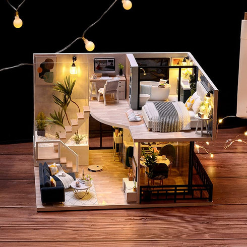 TuKIIE Miniature Dollhouse Kit with Furniture, 1:24 Scale, Dust Proof & Music Movement for Kids Teens Adults