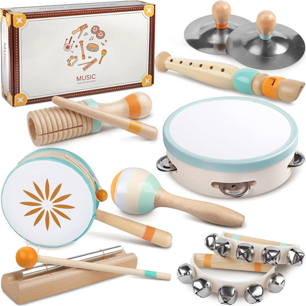 Baby Musical Instruments Set - Montessori Wooden Percussion Toys for Toddlers 1-3, Modern Boho Music Toys