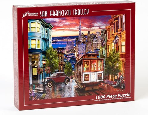 Vermont Christmas Company San Francisco Trolley Jigsaw Puzzle 1000 Piece - Family Time Jigsaw Puzzles for Adults with Large & Random Shaped Pieces - Display-Ready Fully Interlocking Puzzle (30”x24”)