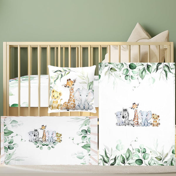 HunnmingRe Baby Safari Animals Crib Bedding Set 3 Pcs Crib Set Baby Blanket,