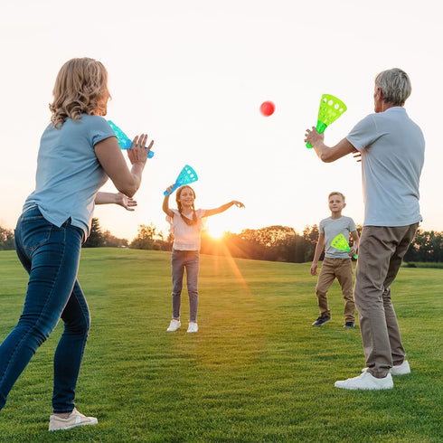 Duckura Outdoor Indoor Game Activities for Kids, Pop-Pass-Catch Ball Game with 4 Baskets and 24 Balls, Summer Beach Toys