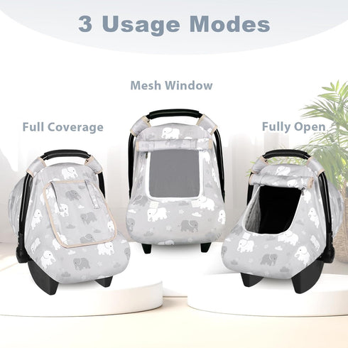 3D Windproof Baby Car Seat Cover, Mink Dot Infant Car Seat Canopy with Breathable Mesh Window, Baby Carrier for All