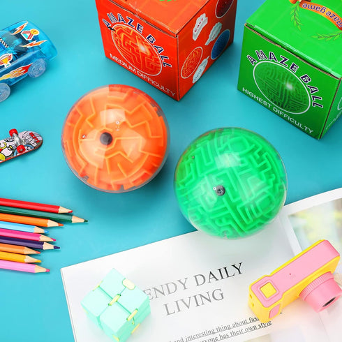 2 Pieces 3D Maze Ball Puzzle, Gravity Maze Brain Teasers, Educational Toys for Students Teens Adults (Green, Orange)