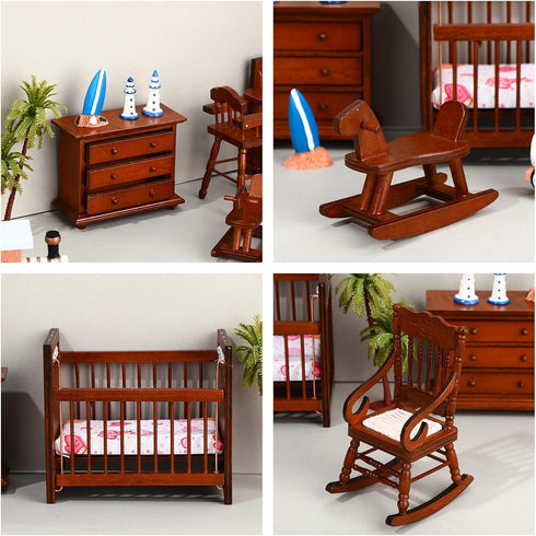 5 1: 12 Set Silipull Pcs Scale Wooden Dollhouse Furniture Miniature Wood Bedroom Furniture Wooden Dollhouse Accessories