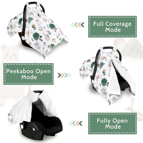 Minky Car Seat Cover for Baby Girl & Boys, Car Seat Canopy with Peep Window, Multiuse Carseat Covers Protecting Baby