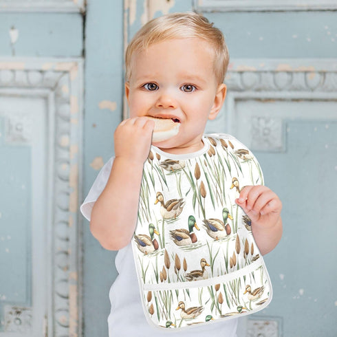 IHCVHQX 1 Pack Baby Feeding Bibs for Boys Girls Watercolor Mallard Ducks Toddler Infant Bandana Drool Bibs with Pocket