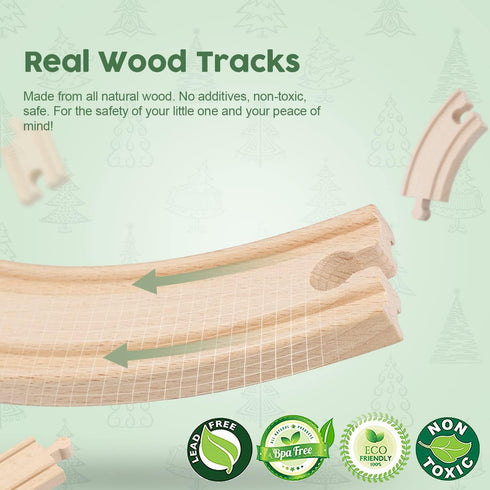 TOY Life 80pcs Wooden Train Set - Fits Thomas Brio Melisa Chugginton, Toddler Boy Toy Train Set, 3+
