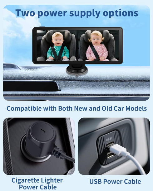 Howison 6.86'' 1080P 150 Dual Car Camera Baby Monitor, Baby Car Camera with IR Night Vision, Wide Angle, USB Powered