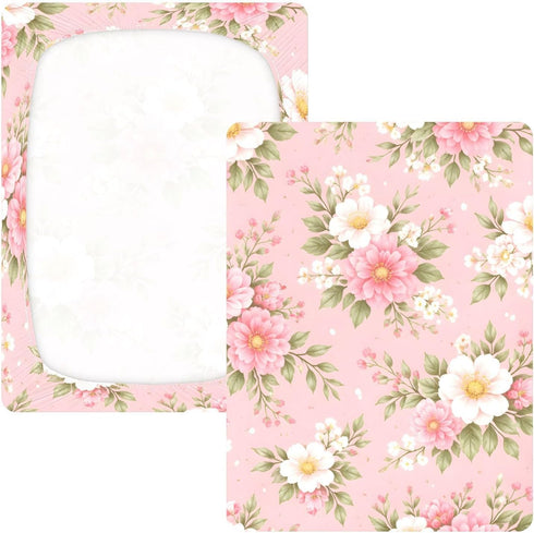 CZXW 52" 28" Pink Flowers Botanical Crib Sheets Fitted x Natural Cotton Soft & Breathable for Baby Crib Mattress