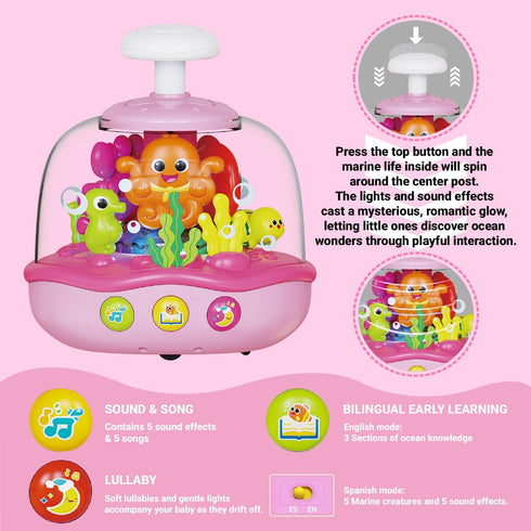 MoraBaby 6-12-18 1 1-3 Baby Girl Toys Months, Press & Spin Ocean Musical Light Up Toy | Bilingual Learning Educational