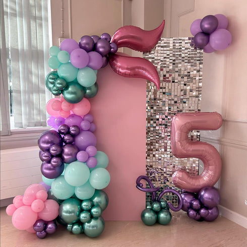 Mermaid Balloon Arch Kit, 122pcs Pink Purple Teal Balloons with Silver Tail Foil Balloon for Birthday Decorations