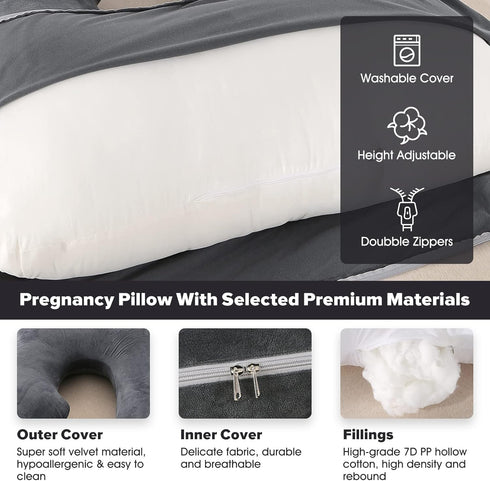Elover 57" U-Shaped Full Body Pregnancy Pillow for Sleeping Maternity Pillow with Removable Cover, Support for Back