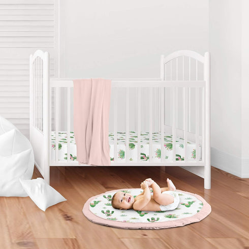 Tummy Sweet Jojo Designs Pink and Green Boho Watercolor Playmat Time Baby and Infant Play Mat for Cactus Floral