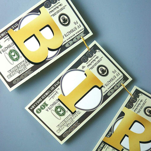 Money Dollar Bill Signs Theme Paper Happy Birthday Banner, Bill Pennant Banner Party Decorations