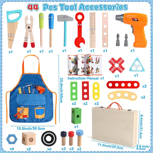 Set 3 44 Set 3 4 5 Kids Tool with Drill, Educational Montessori Toys for Year Old Boys Pcs STEM Kids Toys Wooden