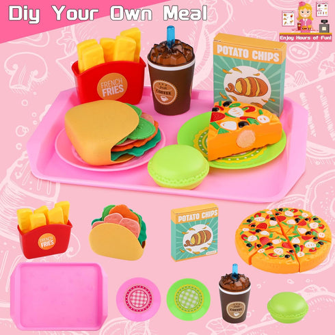Playsets Set 60 Playset Playset Playset 3+ Restaurant for Kids - Waitress Role Play Costume for Girls, Pieces Food