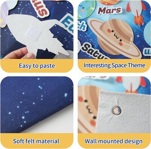 KAWITLO 33-Foot 3-8 Toddler Solar System Toy, Children's Space Felt Board, Suitable Birthday Gift for Boys and Girls