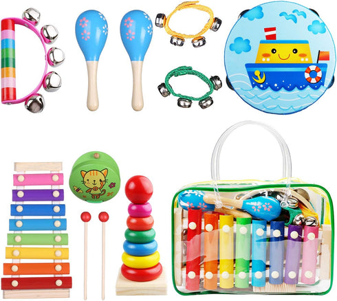 Kids Musical Instruments for Toddlers, Baby Musical Toys, Xylophone, Maracas, Wooden Instruments, Gifts for Girls and